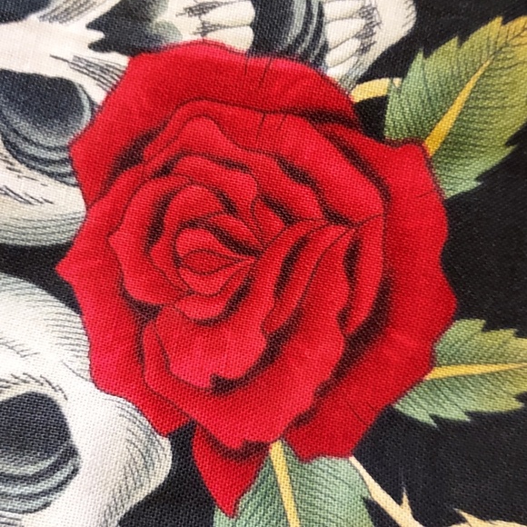 Hemet Black White Red Skull Rose Print Rockabilly Pinup A-Line Skirt Size XL - Picture 6 of 8